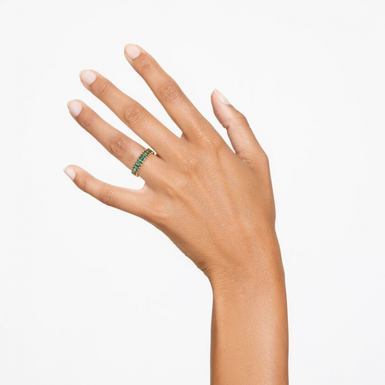 Matrix ring Baguette cut, Green, Gold-tone plated