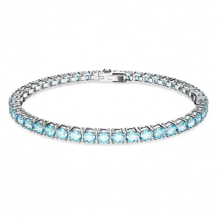 Matrix Tennis bracelet Round cut, Blue, Rhodium plated