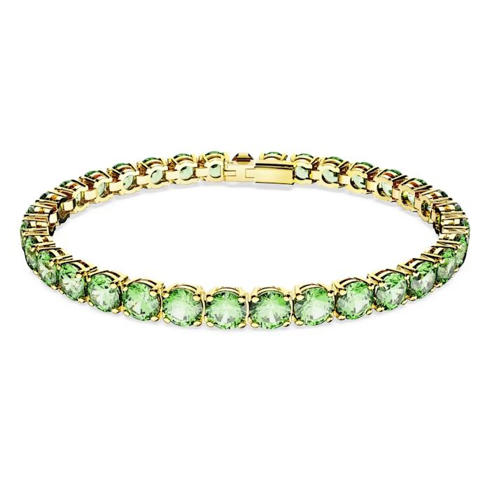 Matrix Tennis bracelet Round cut, Medium, Green, Gold-tone plated