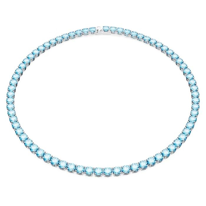 Matrix Tennis necklace Round cut, Medium, Blue, Rhodium plated