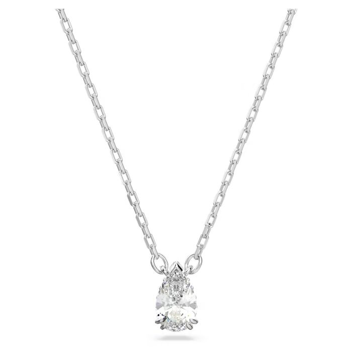 Stilla pendant Pear cut, White, Rhodium plated