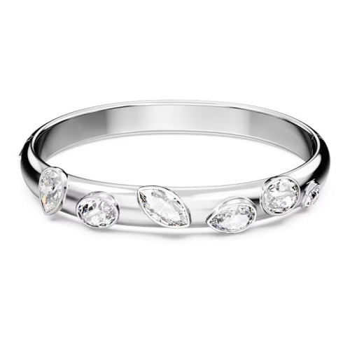 Dextera bangle Mixed cuts, White, Rhodium plated