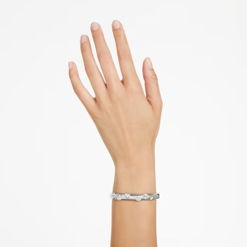 Dextera bangle Mixed cuts, White, Rhodium plated