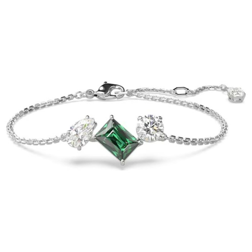 Mesmera bracelet Mixed cuts, Green, Rhodium plated