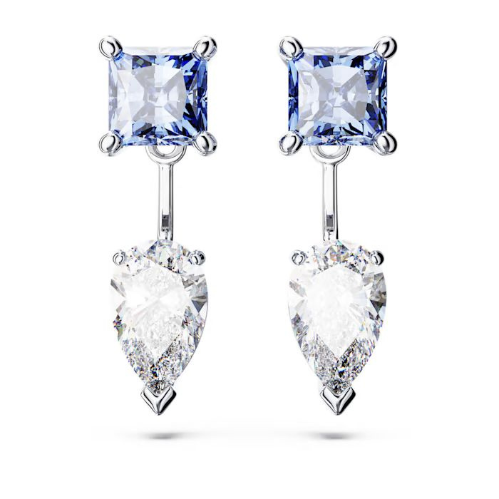 Mesmera earring jackets Mixed cuts, Detachable, Blue, Rhodium plated