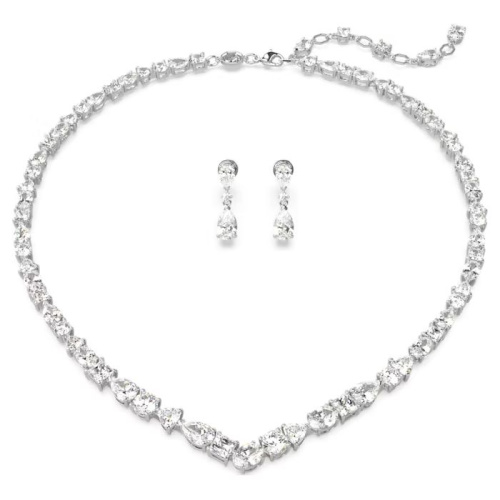 Mesmera set Mixed cuts, White, Rhodium plated