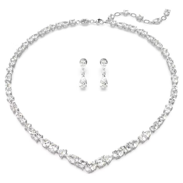 Mesmera set Mixed cuts, White, Rhodium plated