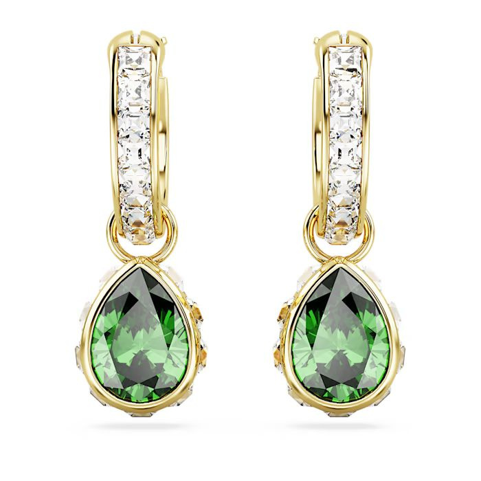 Chroma drop earrings Pear cut, Green, Gold-tone plated