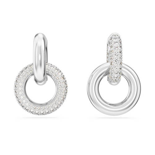 Dextera hoop earrings Interlocking loop, White, Rhodium plated