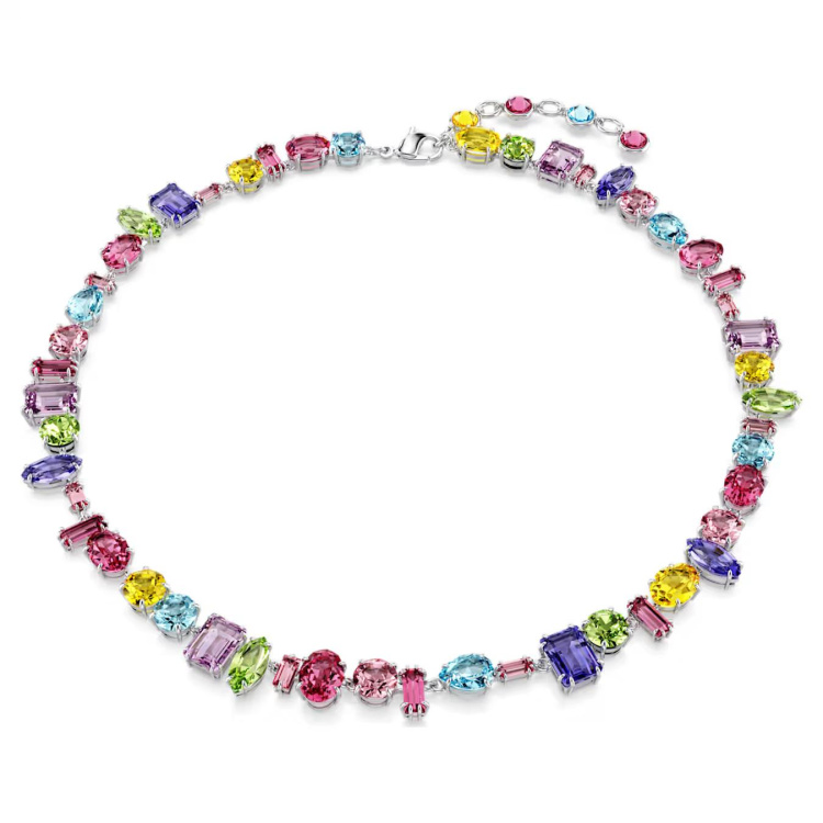 Gema necklace Mixed cuts, Multicolored, Rhodium plated