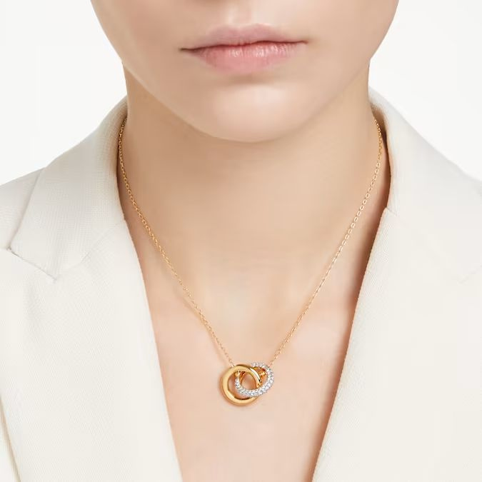 Dextera pendant Interlocking loop, White, Gold-tone plated