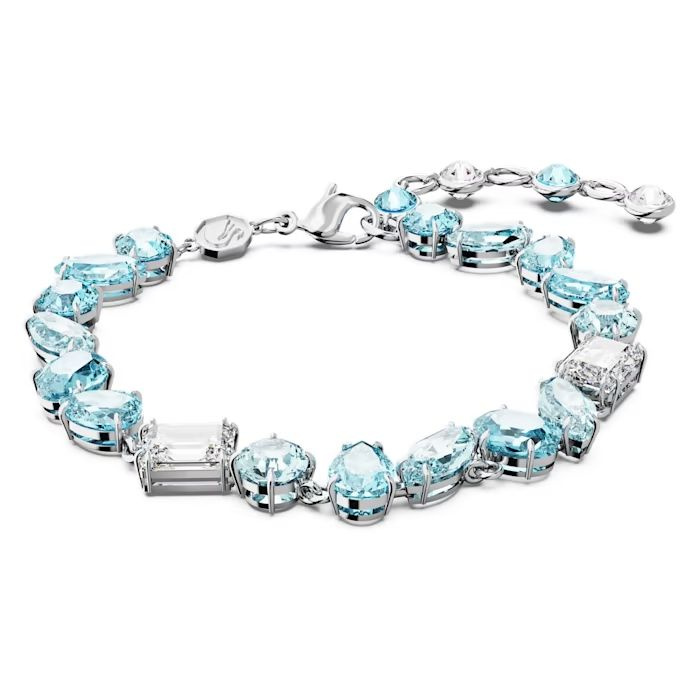 Gema bracelet Mixed cuts, Blue, Rhodium plated