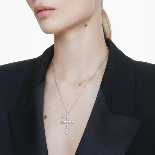 Insigne pendant Mixed cuts, Cross, White, Rhodium plated