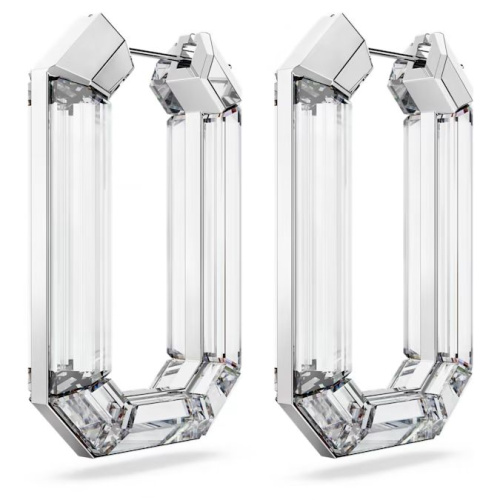 Lucent hoop earrings Statement, Octagon shape, White