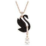 Swarovski Swan pendant Swan, Black, Rose gold-tone plated