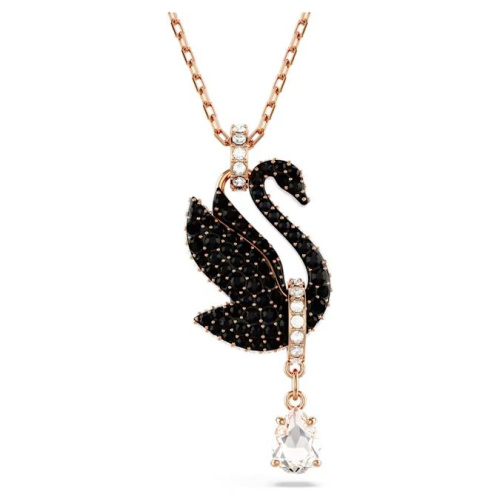 Swarovski Swan pendant Swan, Black, Rose gold-tone plated