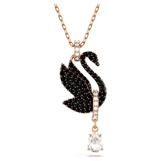 Swarovski Swan pendant Swan, Black, Rose gold-tone plated