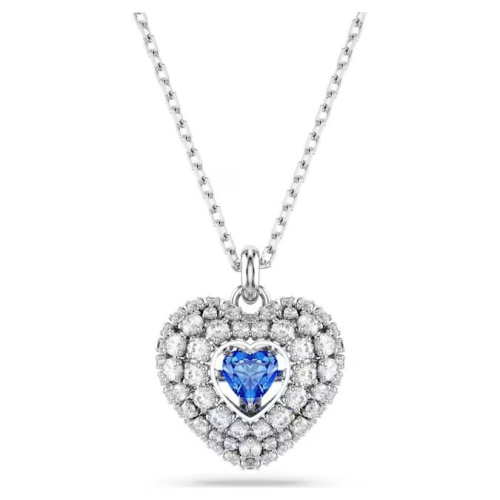 Hyperbola pendant Heart, Blue, Rhodium plated
