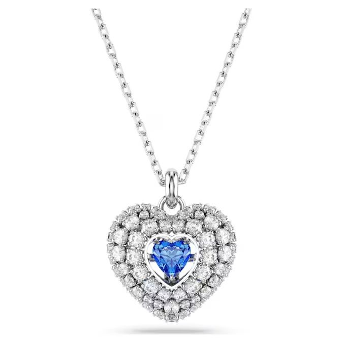 Hyperbola pendant Heart, Blue, Rhodium plated