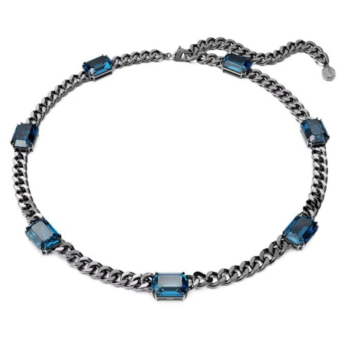 Millenia necklace Octagon cut, Blue, Ruthenium plated