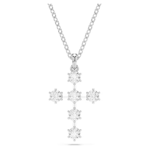 Insigne pendant Round cut, Cross, White, Rhodium plated