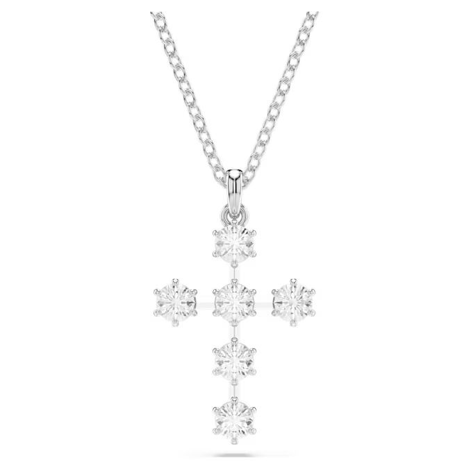 Insigne pendant Round cut, Cross, White, Rhodium plated