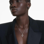 Insigne pendant Round cut, Cross, White, Rhodium plated