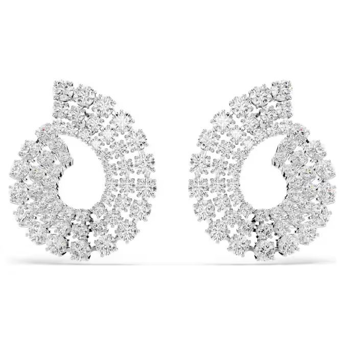 Matrix hoop earrings Mixed round cuts, White, Rhodium plated
