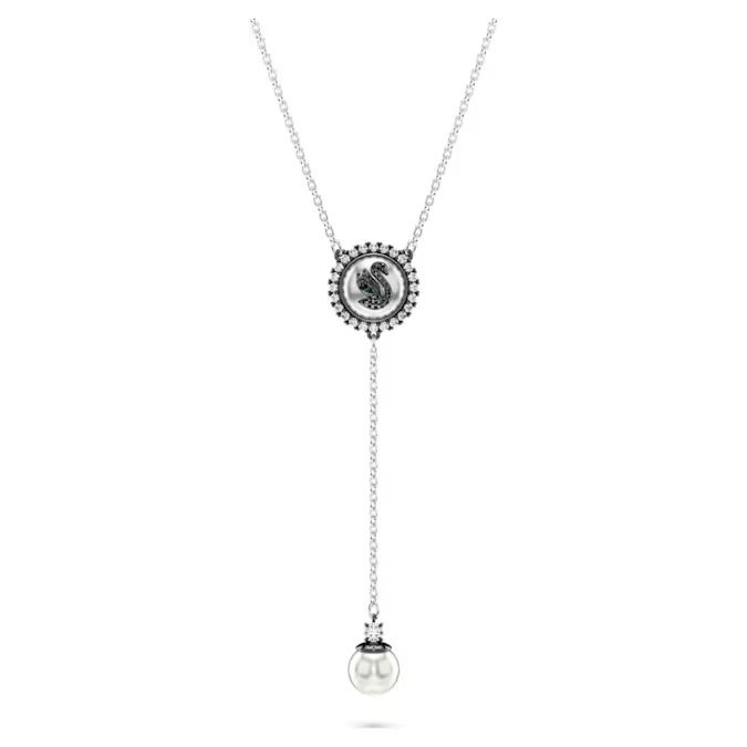 Swarovski Swan Y pendant Swan, Gray, Rhodium plated