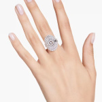 Idyllia ring Set (3), Mixed cuts, Shell, White, Rhodium plated