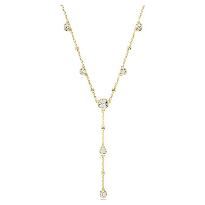 Imber Y necklace Round cut, Scattered design, White, Gold-tone plated
