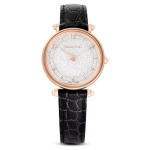Crystalline Wonder watch Swiss Made, Leather strap, Black, Rose gold-tone finish