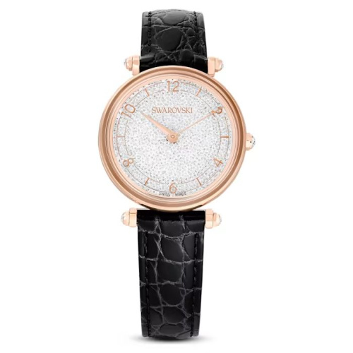 Crystalline Wonder watch Swiss Made, Leather strap, Black, Rose gold-tone finish