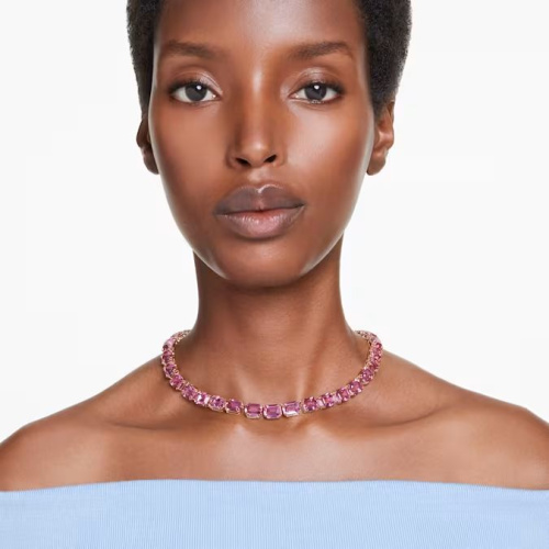 Millenia necklace Octagon cut, Pink, Gold-tone plated