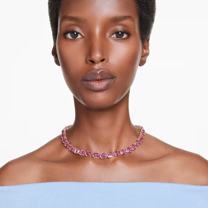 Millenia necklace Octagon cut, Pink, Gold-tone plated