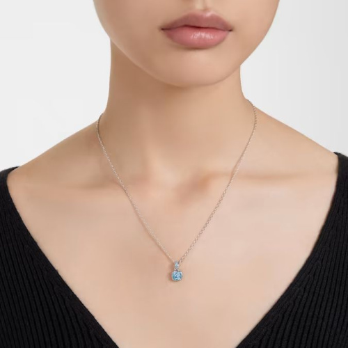 Birthstone pendant Square cut, December, Blue, Rhodium plate