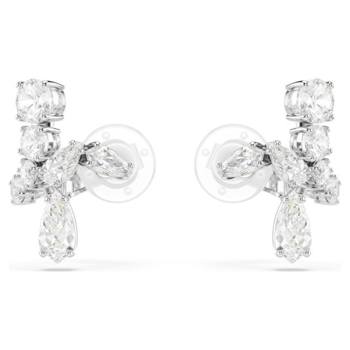 Matrix clip earrings Mixed cuts, White, Rhodium plated