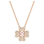 Idyllia pendant Clover, White, Rose gold-tone plated