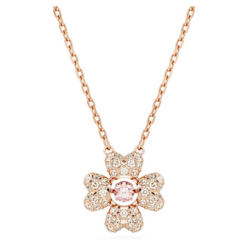 Idyllia pendant Clover, White, Rose gold-tone plated