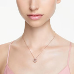 Idyllia pendant Clover, White, Rose gold-tone plated