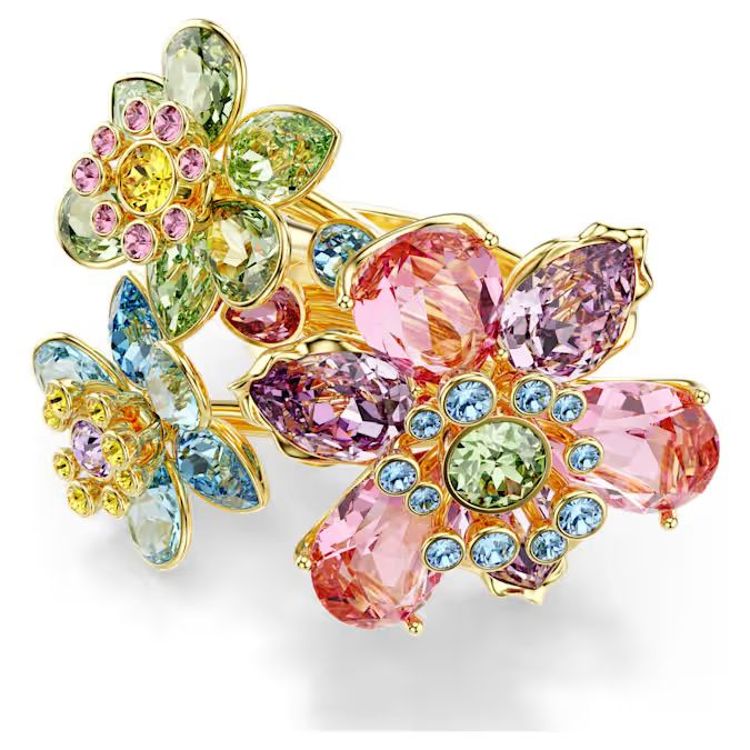 Idyllia ring Mixed cuts, Flower, Multicolored, Gold-tone plated