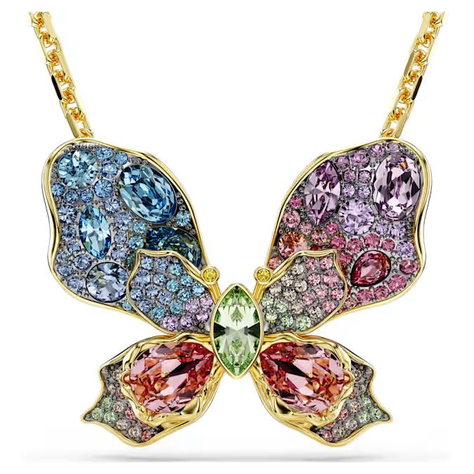 Idyllia pendant and brooch Mixed cuts, Pavé, Butterfly, Multicolored, Mixed metal finish