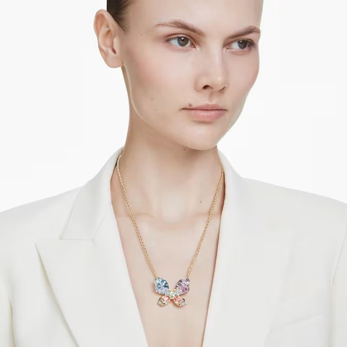 Idyllia pendant and brooch Mixed cuts, Pavé, Butterfly, Multicolored, Mixed metal finish