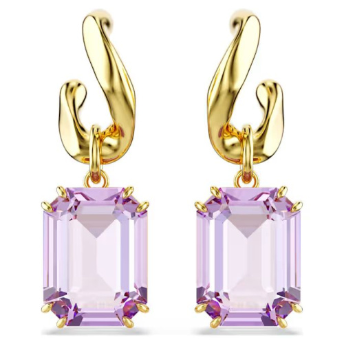 Millenia drop earrings Octagon cut, Purple, Gold-tone plated