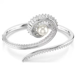 Ariana Grande x Swarovski bangle Crystal pearl, Baguette cut, White, Rhodium plated