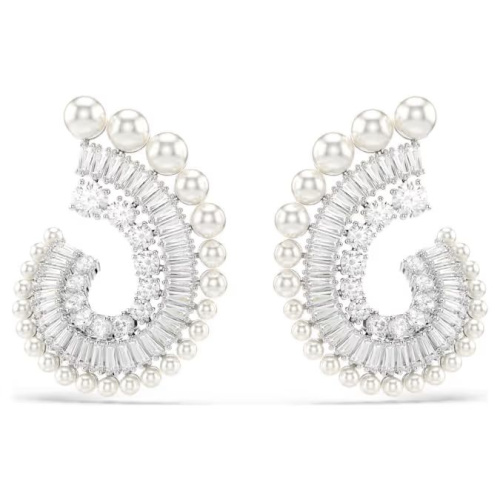 Ariana Grande x Swarovski drop earrings Crystal Pearl, Mixed cuts, White, Rhodium plated