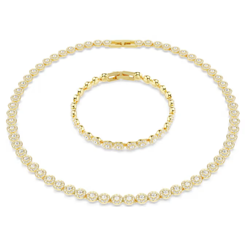 Una Angelic set Round cut, White, Gold-tone plated