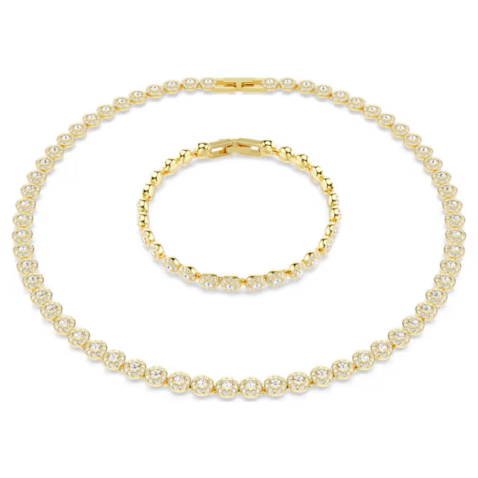 Una Angelic set Round cut, White, Gold-tone plated