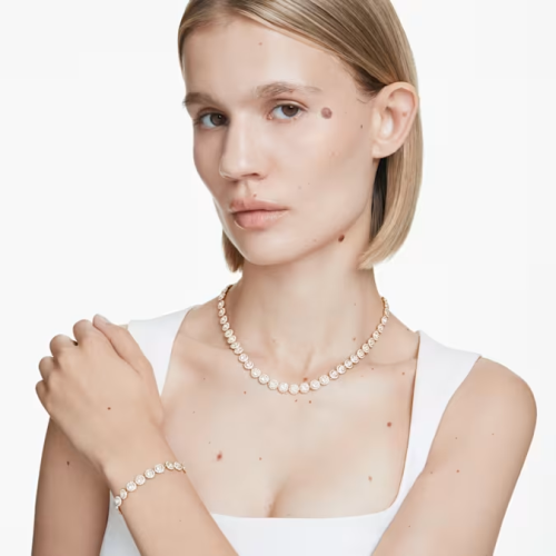 Una Angelic set Round cut, White, Gold-tone plated