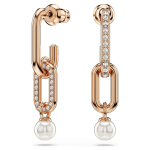 Constella drop earrings Crystal pearl, Round cut, White, Rose gold-tone plated